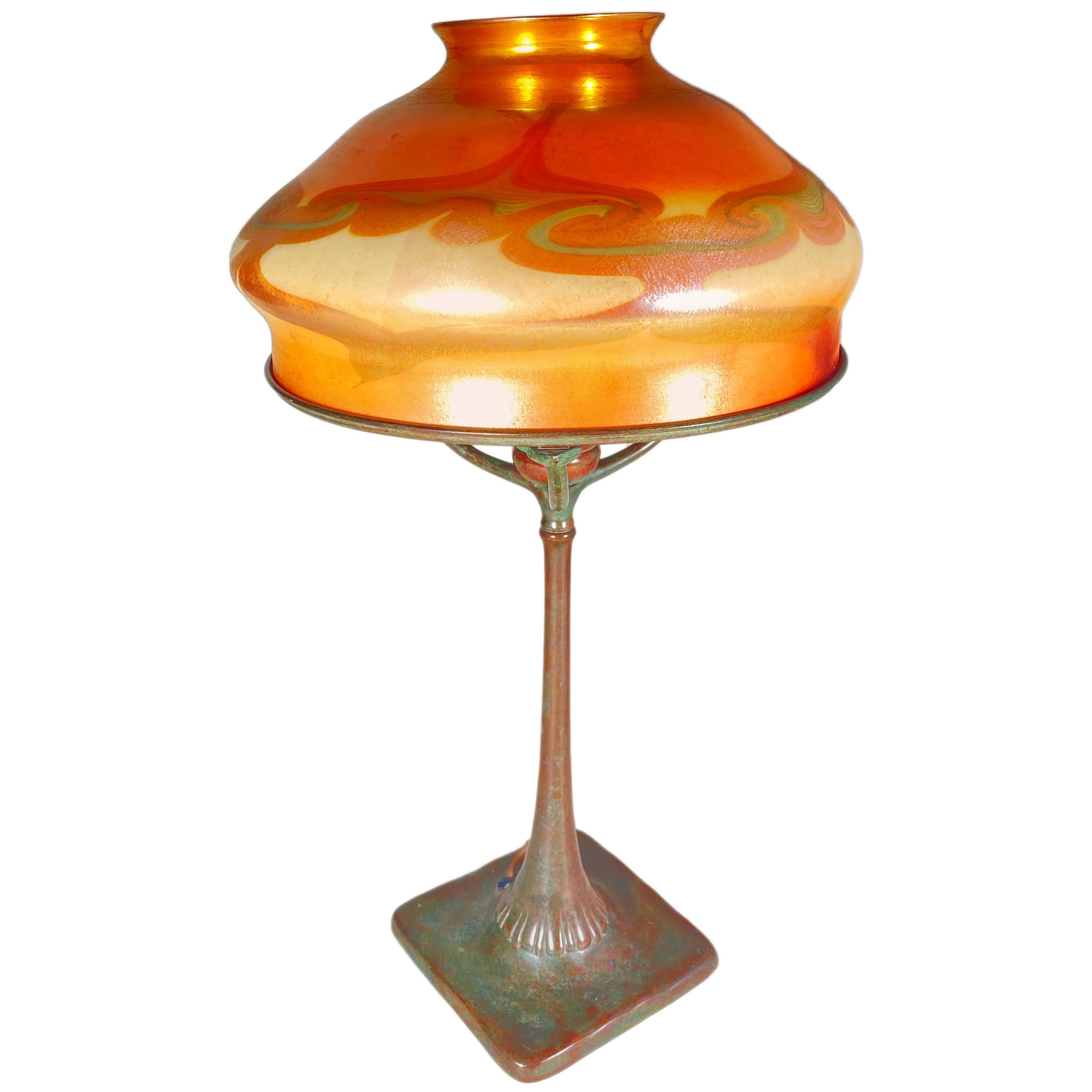 Tiffany Favrile and Bronze Art Nouveau Desk Lamp by, Tiffany Studios