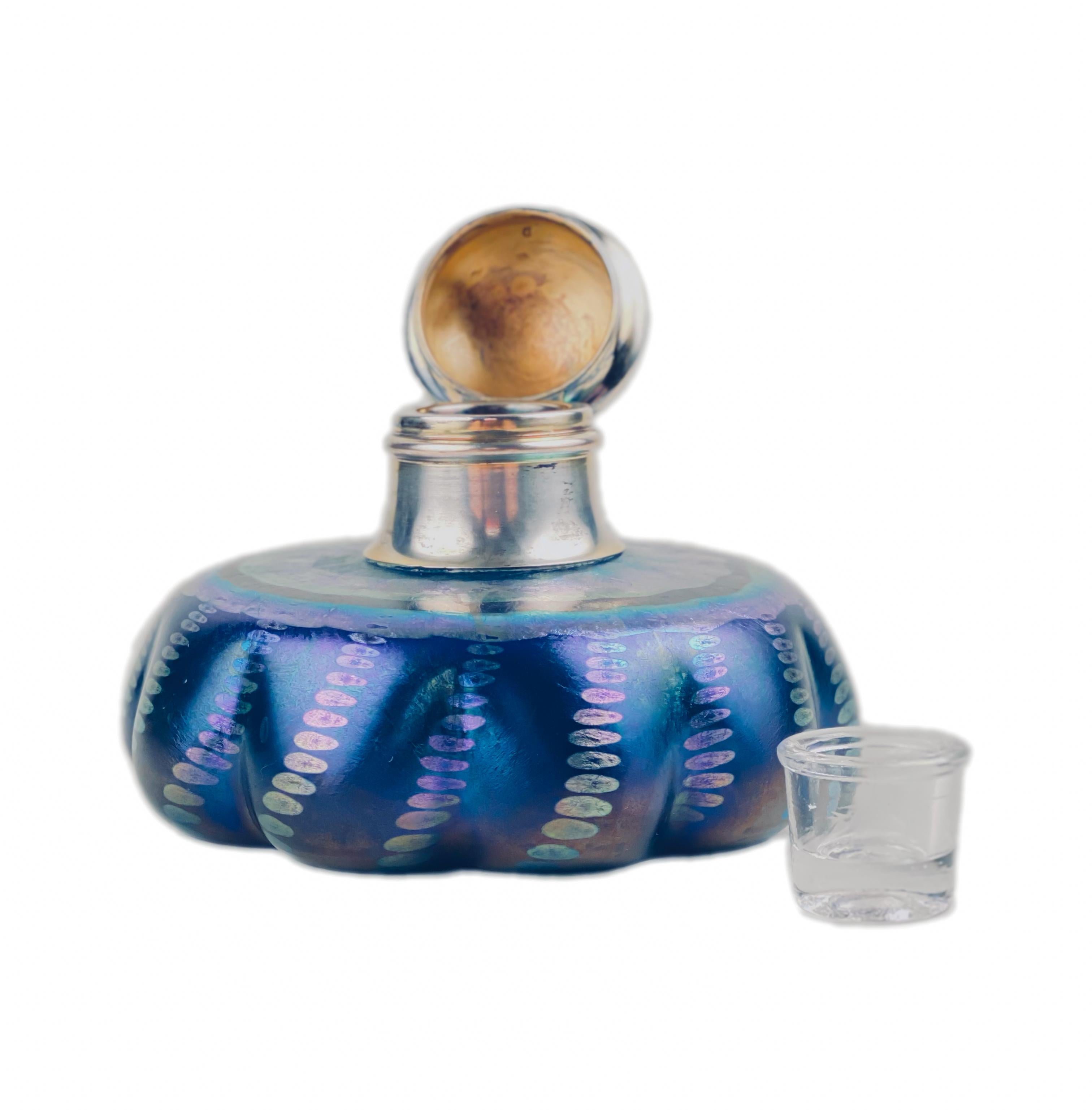 Hand-Crafted Tiffany Favrile Glass and Sterling Silver Decorated Inkwell by, Tiffany Studios