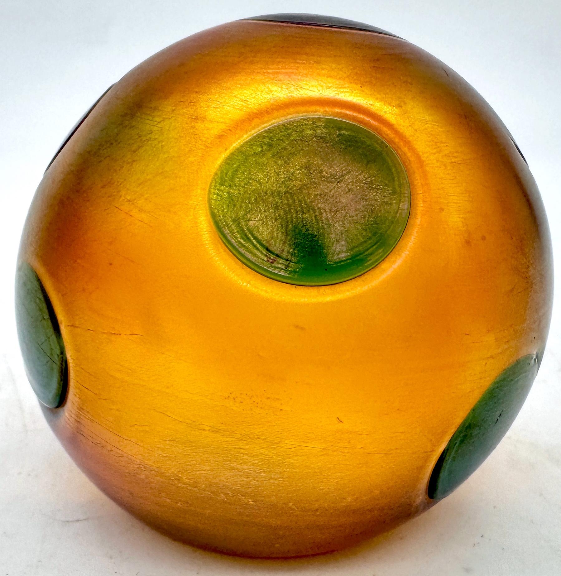 Tiffany Favrile Glass Art Nouveau Spotted Paperweight, Signed L.C.T. X17342 In Good Condition For Sale In West Palm Beach, FL