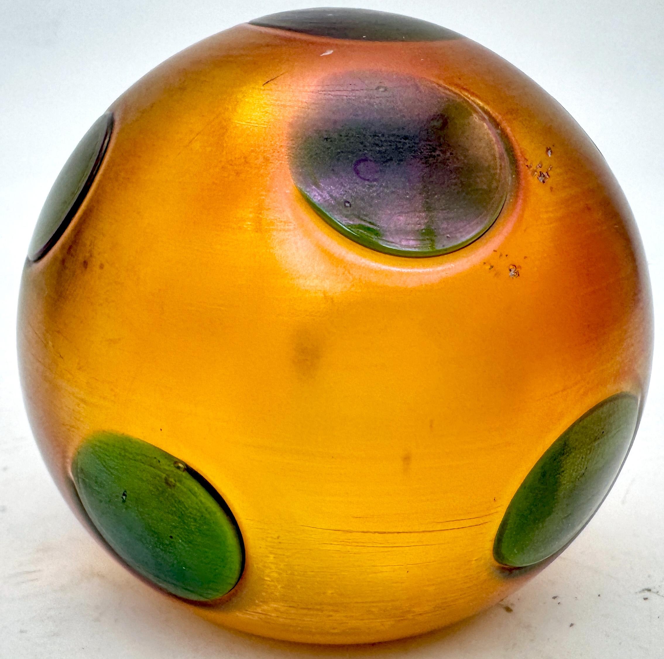 20th Century Tiffany Favrile Glass Art Nouveau Spotted Paperweight, Signed L.C.T. X17342 For Sale