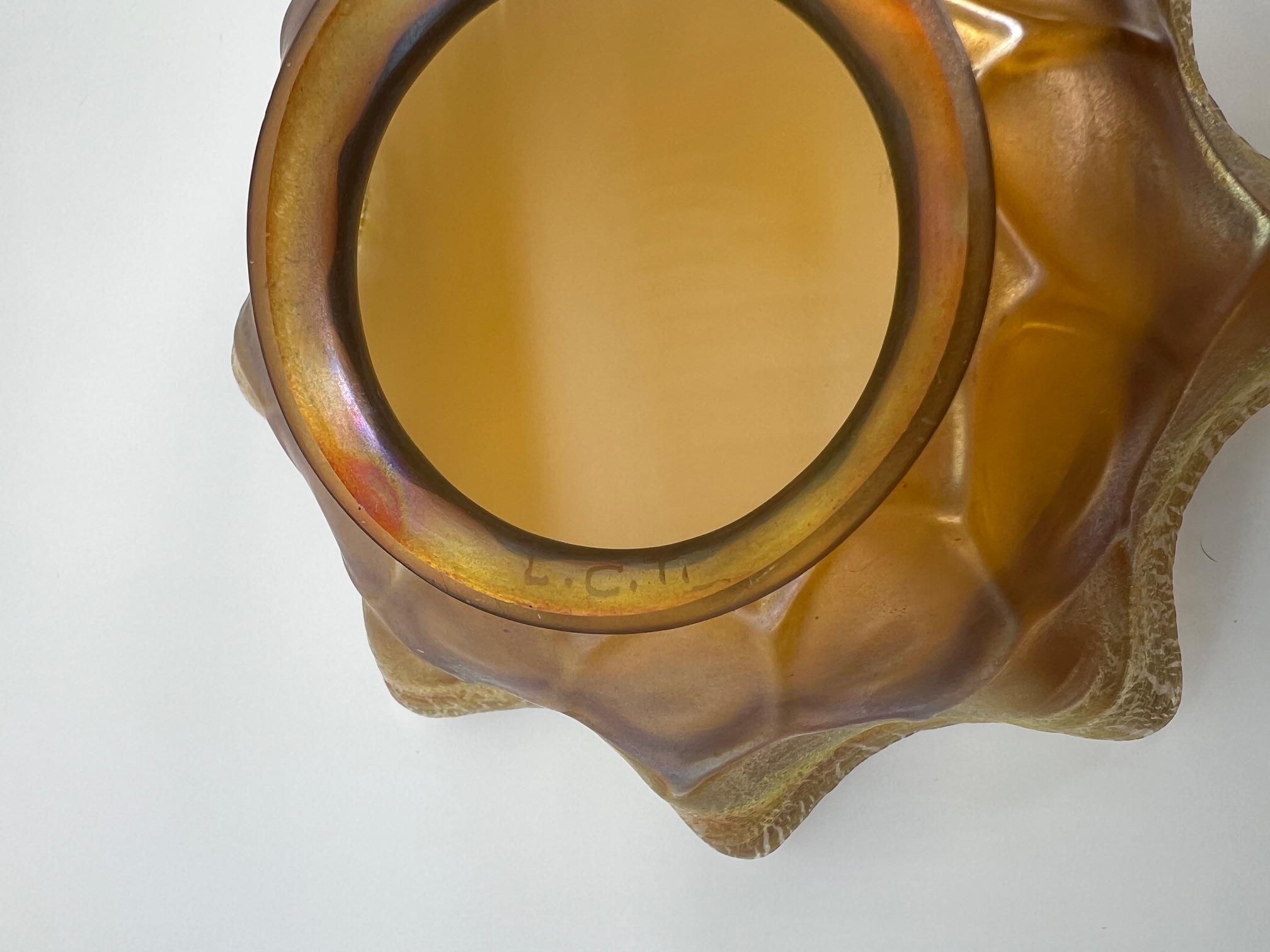 Tiffany Favrile Glass Candle Shades Pair Iridescent Gold Original 1900 For Sale 1