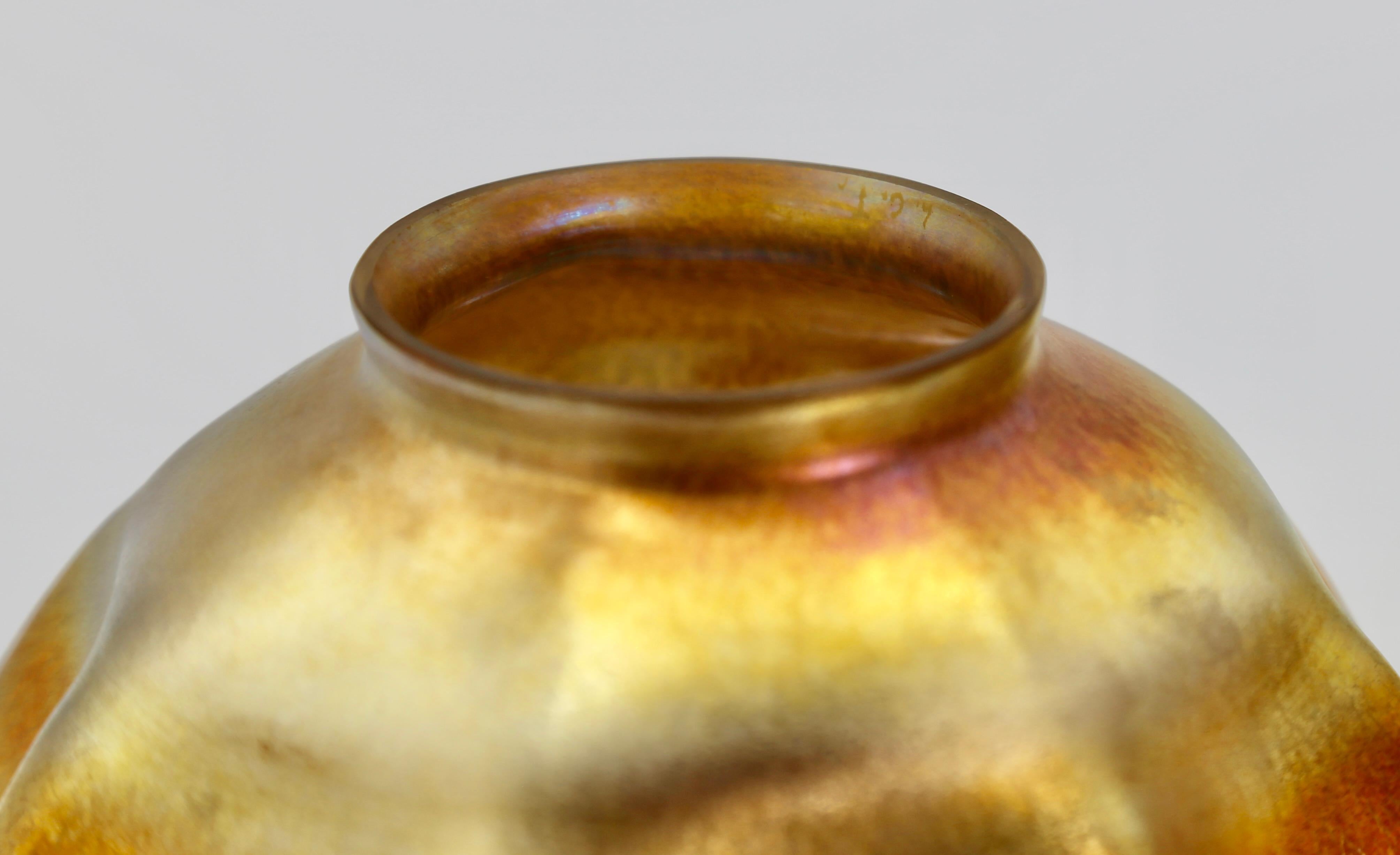 Tiffany Favrile Glass Candle Shades Pair Iridescent Gold Original 1900 For Sale 2