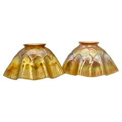 Coppia di paralumi in vetro Tiffany Favrile Oro Iridescente Originale 1900