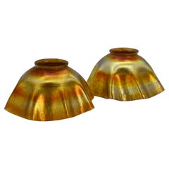 Coppia di paralumi in vetro Tiffany Favrile Oro Iridescente Originale 1900