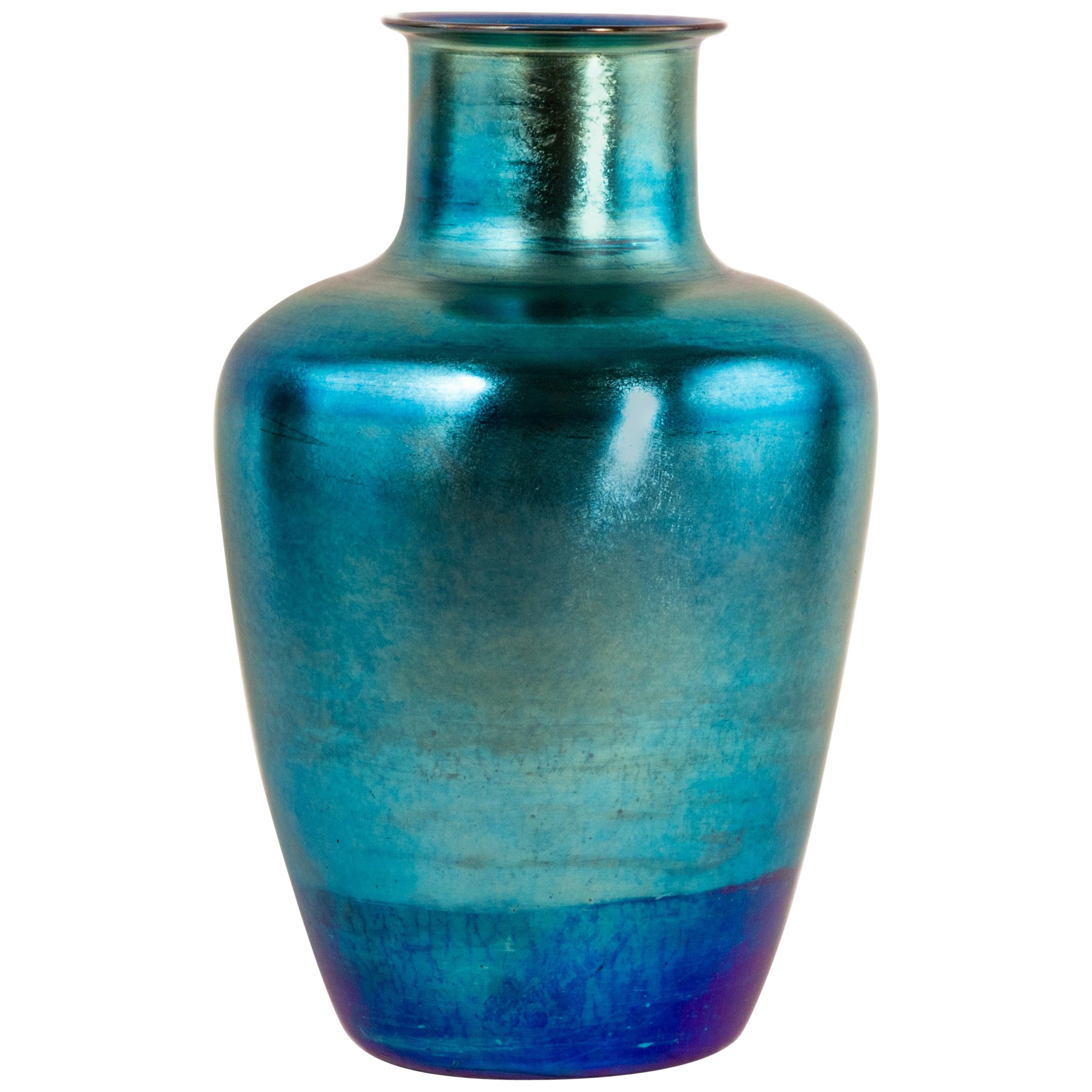 Tiffany Favrile Iridescent Blue Urn Vase by Tiffany Studios