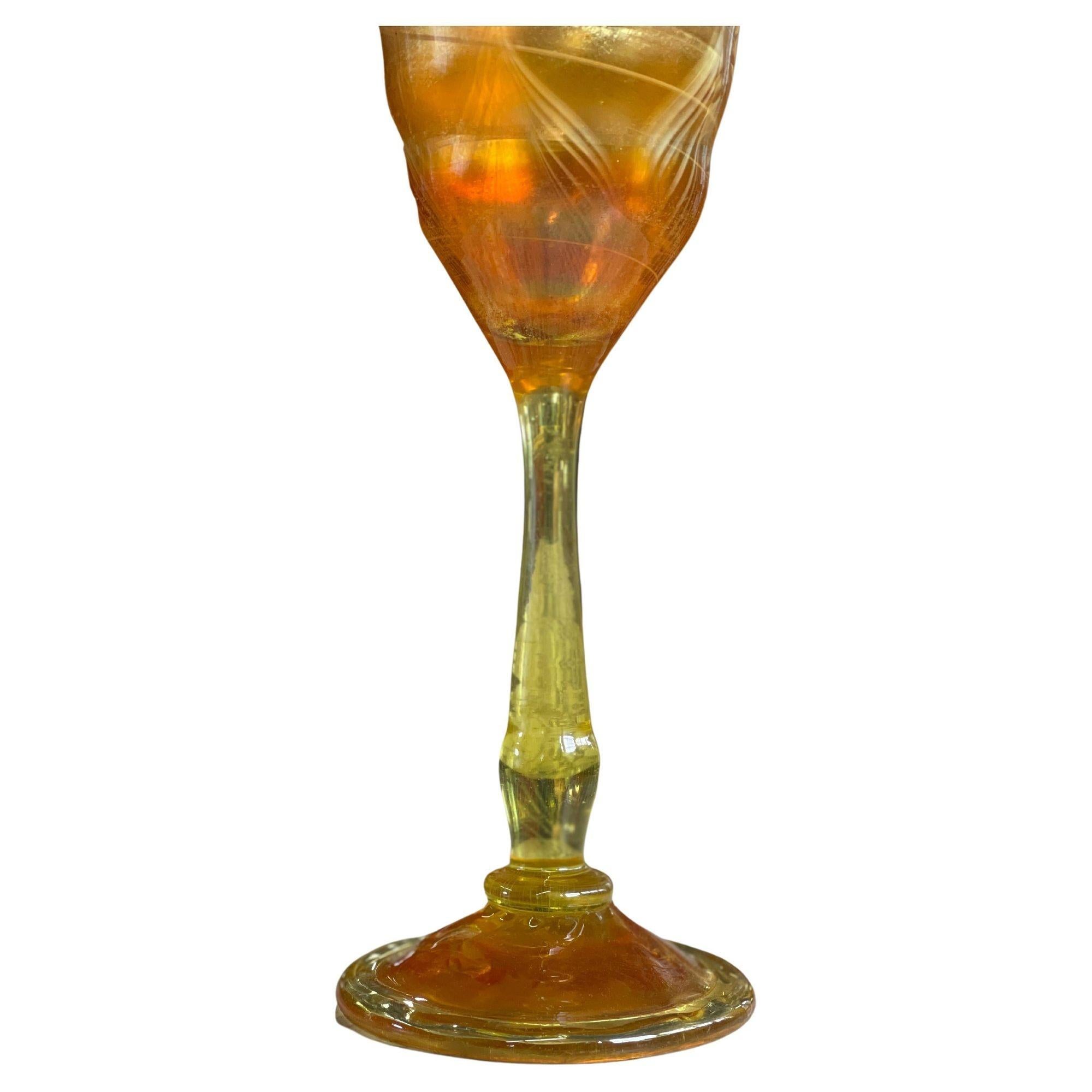 American Tiffany Favrile Iridescent Glass Goblet For Sale