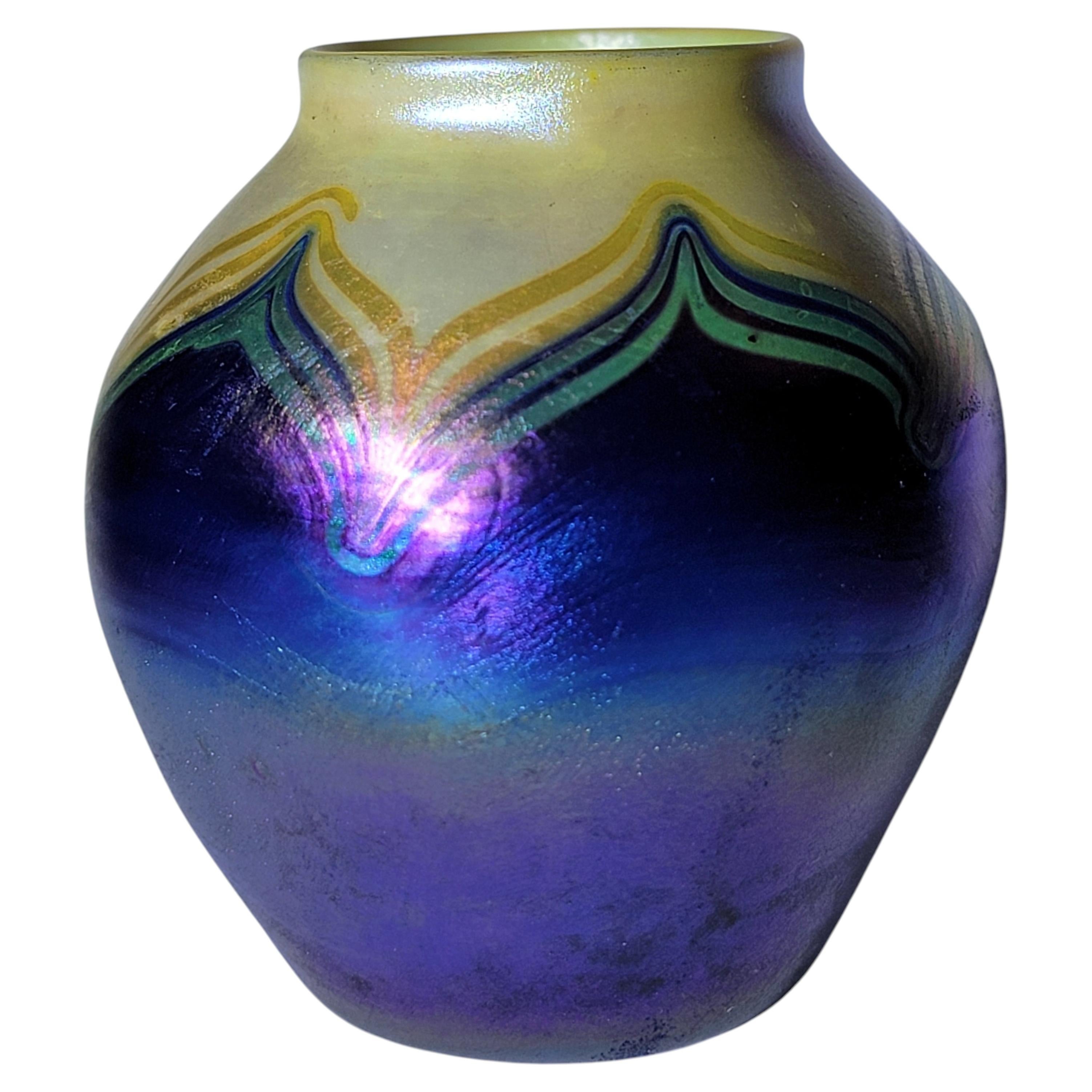 Tiffany Favrile Pulled Feather Miniature Vase For Sale