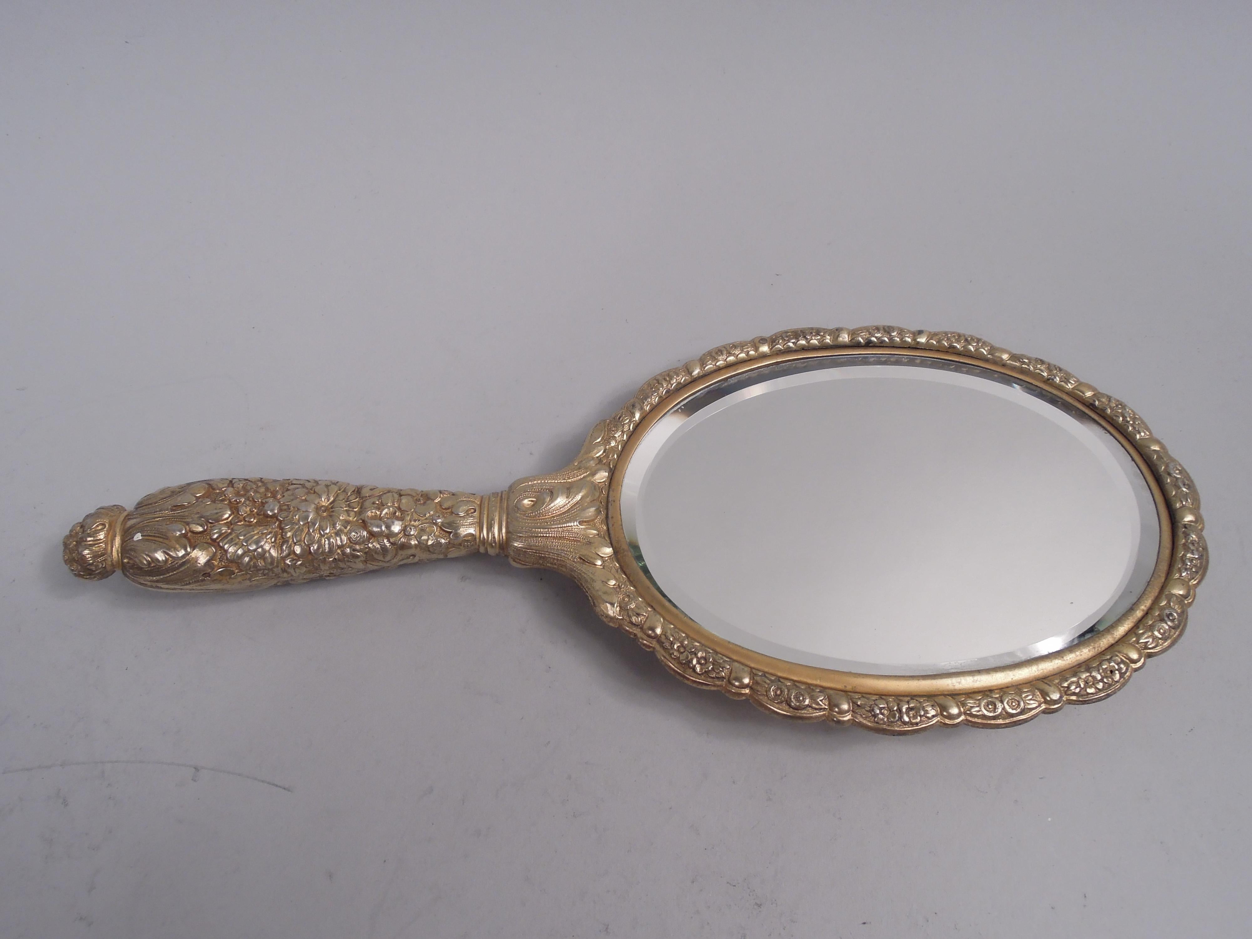 Americano Coppia di vanità Tiffany Felce e Fiore con specchio a mano e spazzola per capelli in vendita