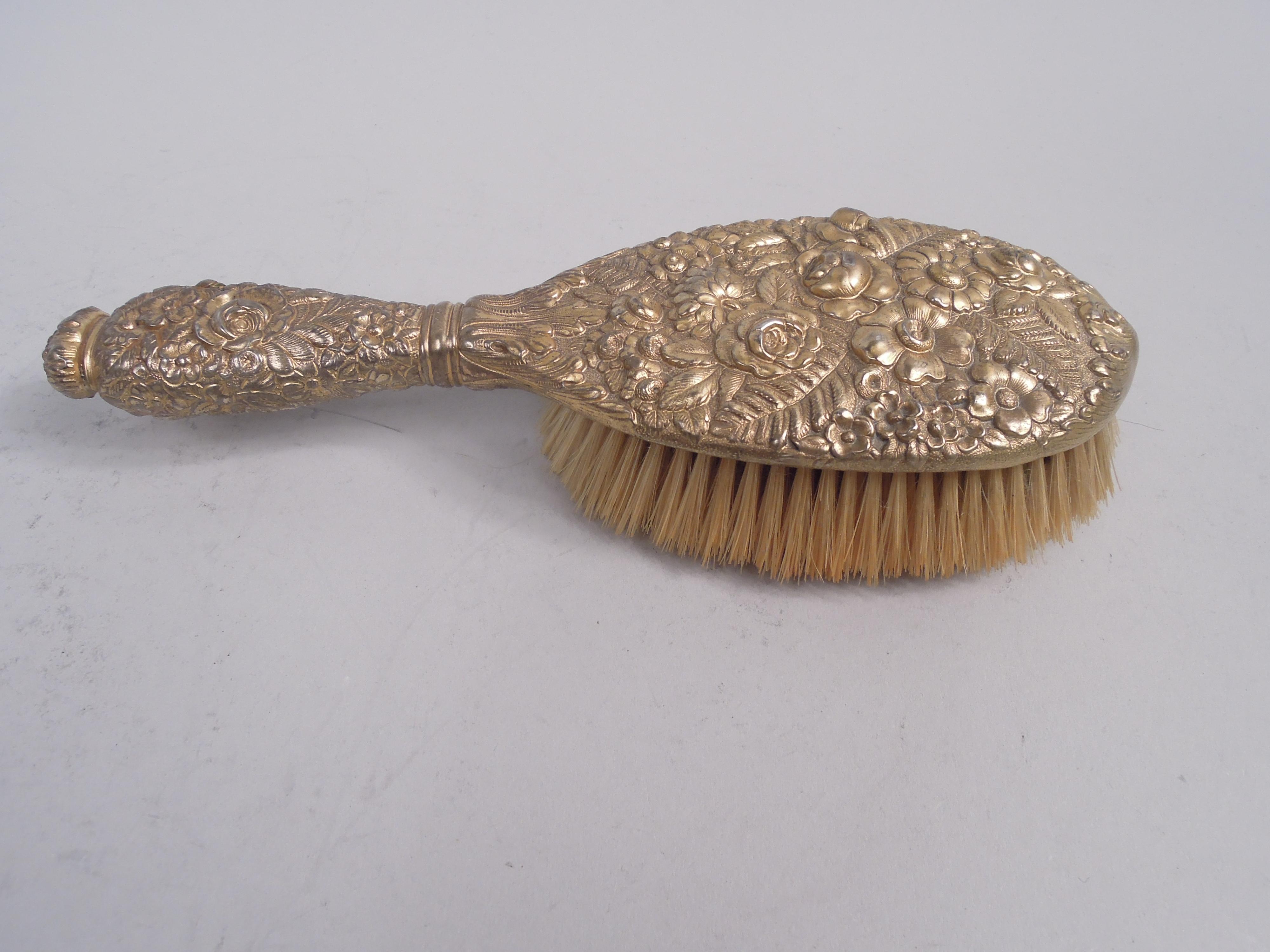 Smussato Coppia di vanità Tiffany Felce e Fiore con specchio a mano e spazzola per capelli in vendita