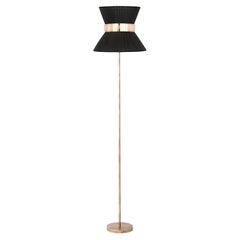 "Tiffany" Floor Lamp 30 Black Silk, Antiqued Silvered Glass, Brass