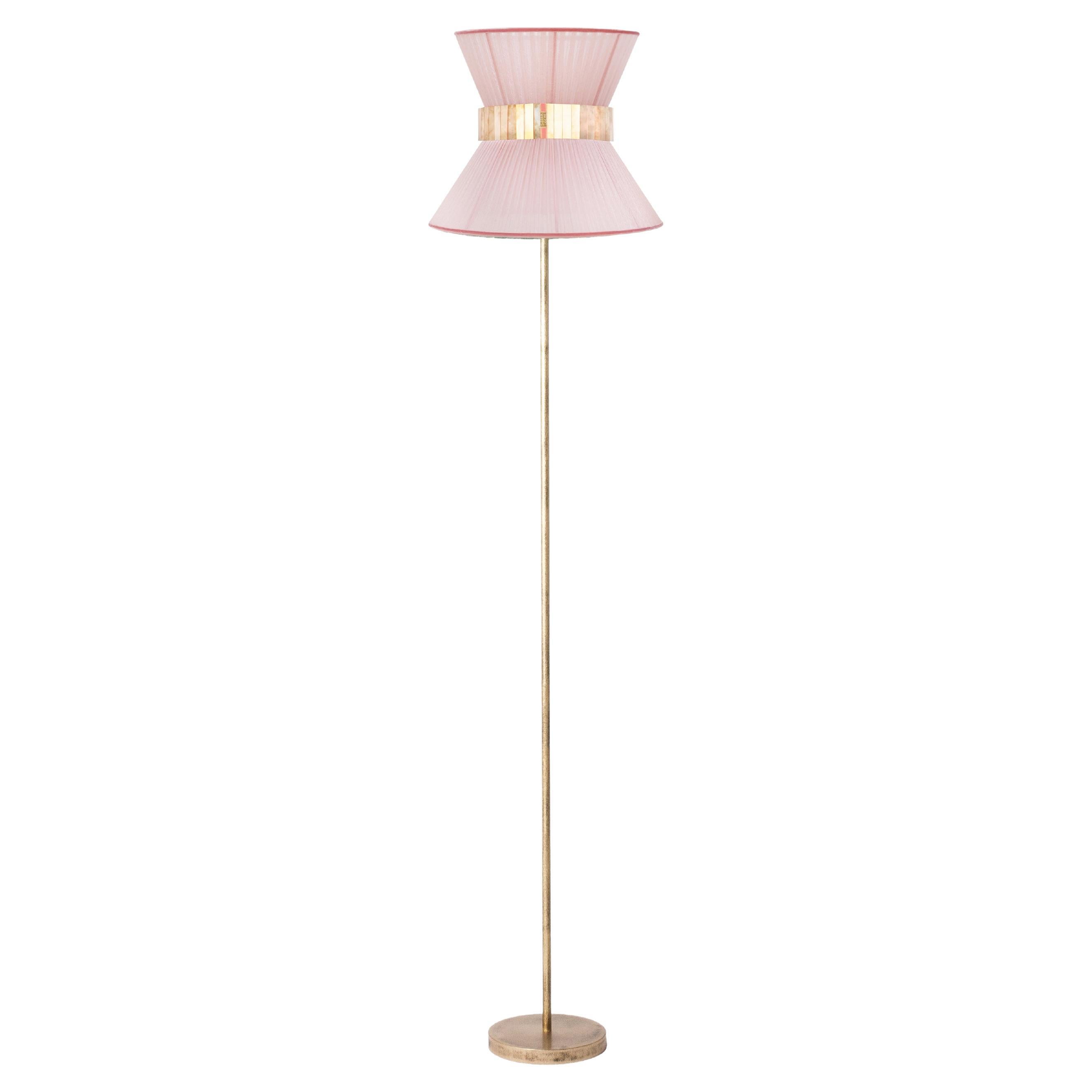 "Tiffany" Floor Lamp 30 Blush Silk, Antiqued Silvered Glass, Brass
