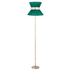 "Tiffany" Floor Lamp 30 Emerald Silk, Antiqued Silvered Glass, Brass