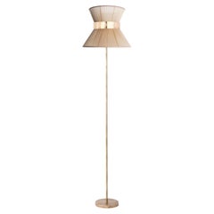 "Tiffany" Floor Lamp 30 Gold Silk, Antiqued Silvered Glass, Brass