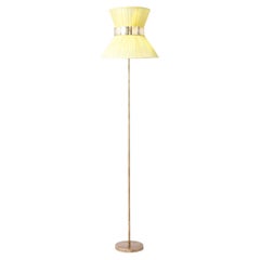 "Tiffany" Floor Lamp 30 Lemon Silk, Antiqued Silvered Glass, Brass
