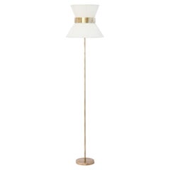 "Tiffany" Floor Lamp 30 ivory Silk, Antiqued Silvered Glass, Brass