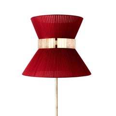 "Tiffany" Floor Lamp 30 Red-Heart Silk, Antiqued Silvered Glass, Brass