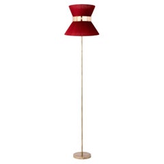 "Tiffany" Floor Lamp 30 Red-Heart Silk, Antiqued Silvered Glass, Brass