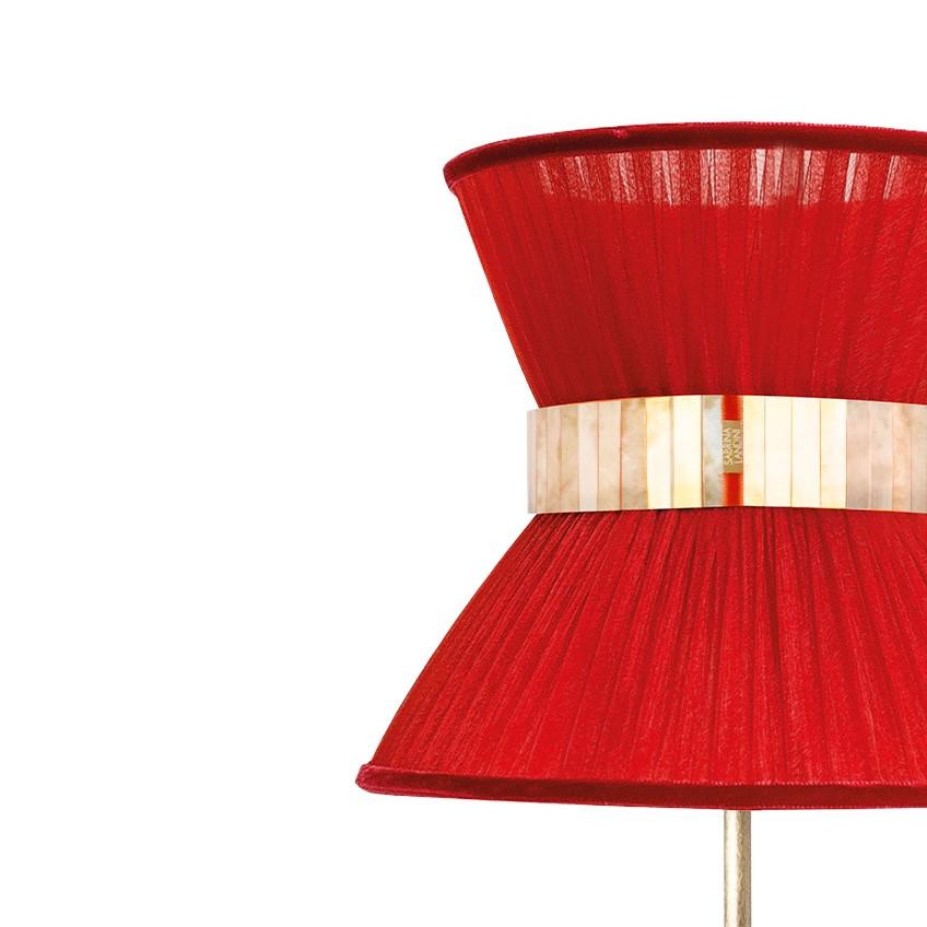 Stehlampe „Tiffany“ 30 Rost-Rote Seide, antik versilbertes Glas, Messing (Moderne) im Angebot