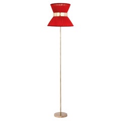 "Tiffany" Floor Lamp 30 Rust-Red Silk, Antiqued Silvered Glass, Brass