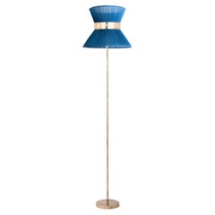 "Tiffany" Floor Lamp 30 Sapphire Silk, Antiqued Silvered Glass, Brass