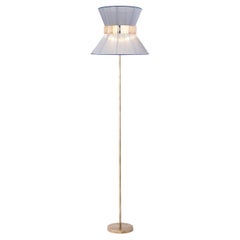 "Tiffany" Floor Lamp 30 Silver-Blue Silk, Antiqued Silvered Glass, Brass