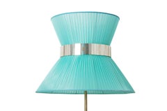 "Tiffany" Floor Lamp 30 Turqouise Silk, Antiqued Silvered Glass, Brass