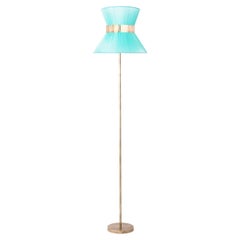 "Tiffany" Floor Lamp 30 Turqouise Silk, Antiqued Silvered Glass, Brass