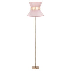 "Tiffany" Floor Lamp 30 Blush Silk, Antiqued Silvered Glass, Brass