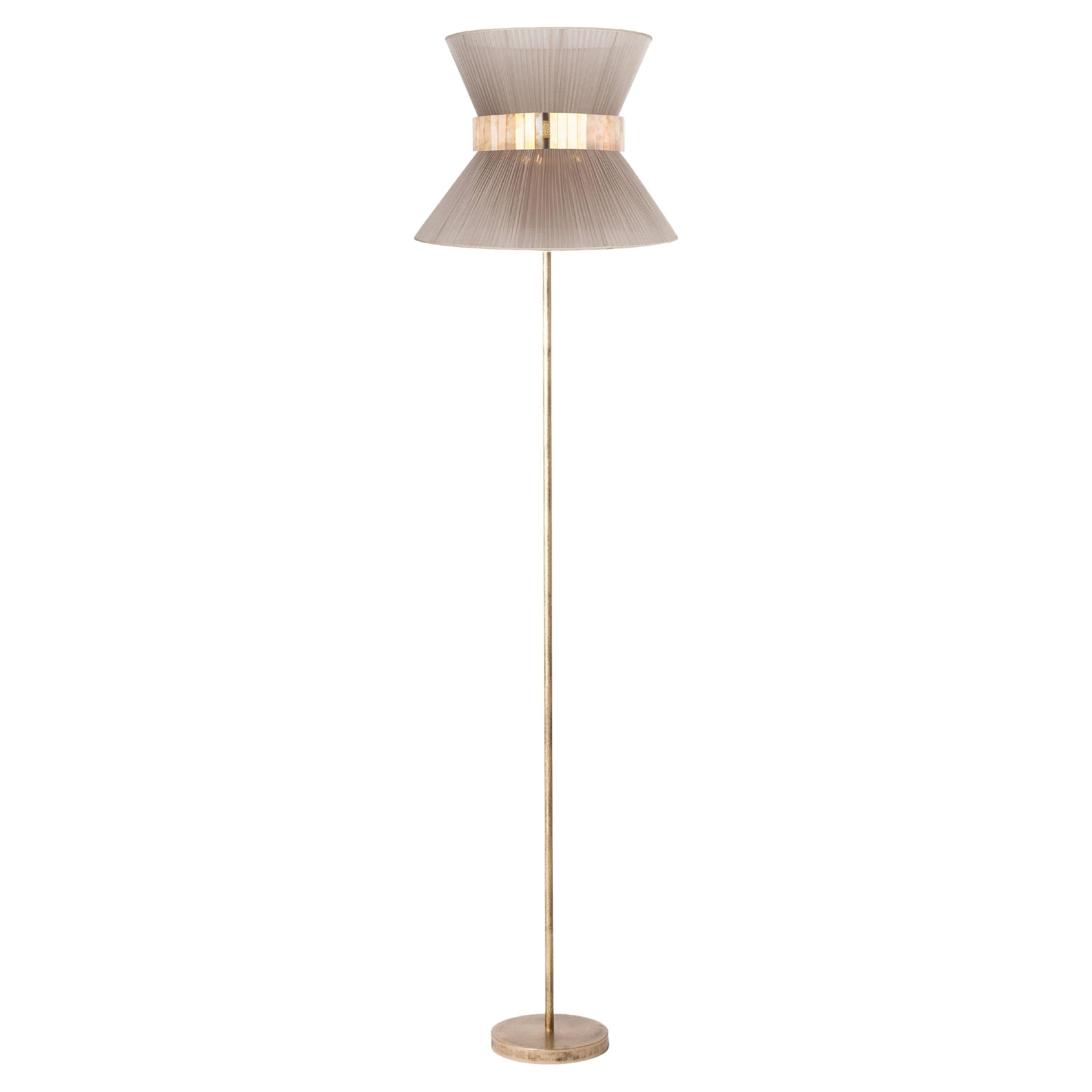 Lampadaire "Tiffany" 40 Champagne, Verre Argenté Antique, Laiton