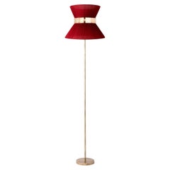 "Tiffany" Floor Lamp 40 Red-Heart Silk, Antiqued Silvered Glass, Brass