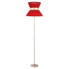 "Tiffany" Floor Lamp 40 Rust-Red Silk, Antiqued Silvered Glass, Brass