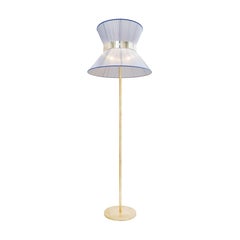 "Tiffany" Floor Lamp 40 Silver-Blue Silk, Antiqued Silvered Glass, Brass