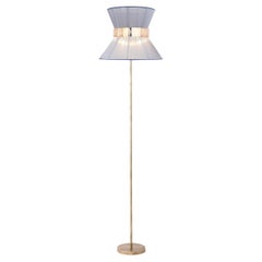 "Tiffany" Floor Lamp 40 Silver-Blue Silk, Antiqued Silvered Glass, Brass