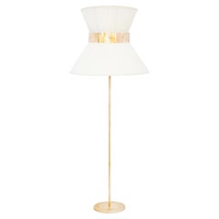 Lampadaire Tiffany 80 Mat-Cream en soie, laiton vieilli, verre argenté