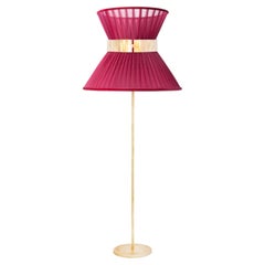 Lampadaire Tiffany 80 en soie rubis, laiton vieilli, verre argenté