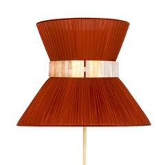 Tiffany Floor Lamp 60 Rust-Red Silk, Antiqued Brass, Silvered Glass
