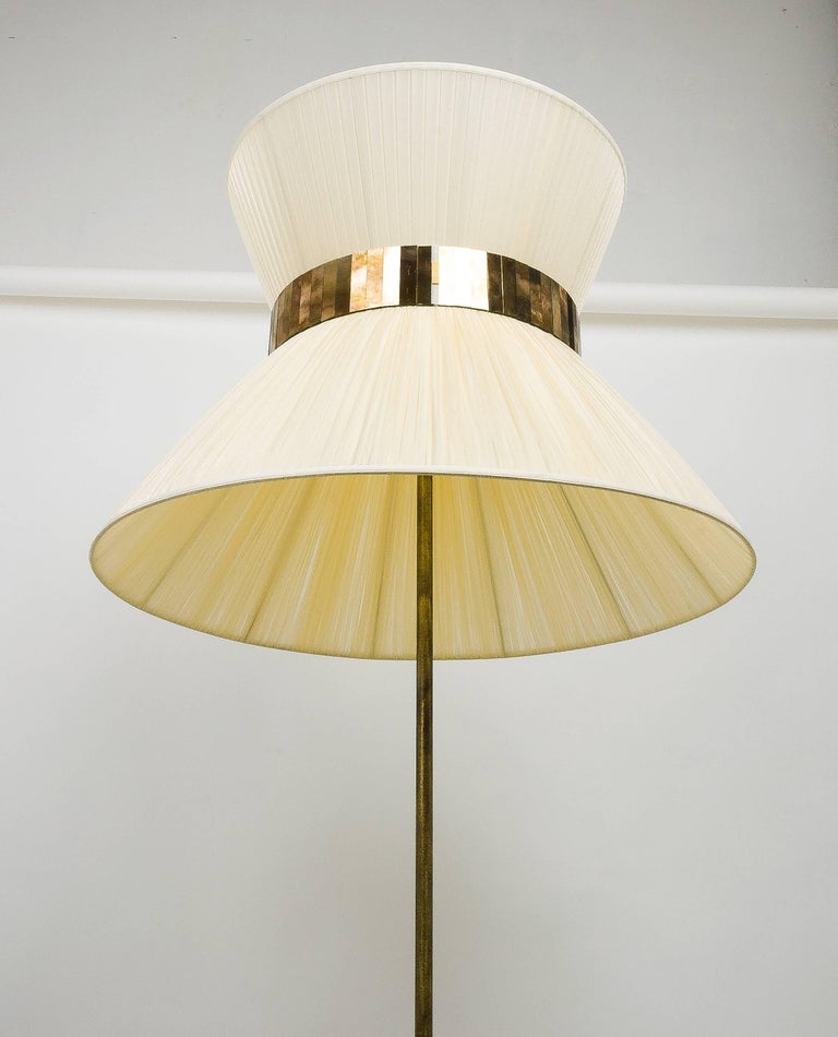 Tiffany Floor Lamp Ivory Silk Antiqued Brass Silvered Glass