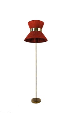 Tiffany contemporary Floor Lamp 40 Rust Silk, Antiqued Brass, Silvered Glass
