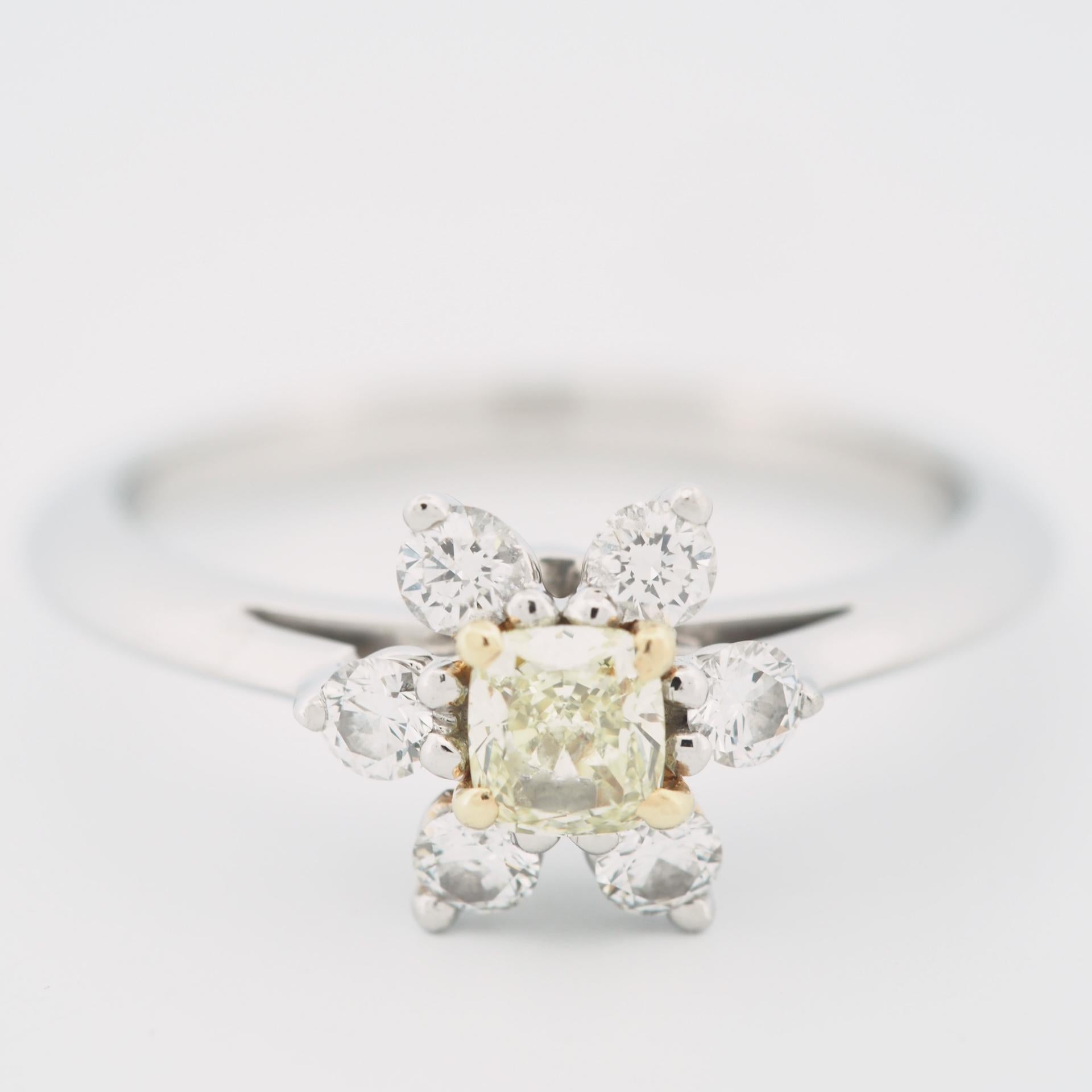 Cushion Cut Tiffany Fancy Yellow 0.25 ct Solitaire Flower Buttercup Diamond Ring 