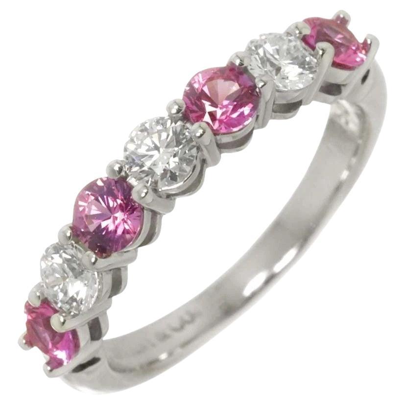 TIFFANY Anello Forever in platino con mezzo cerchio di diamanti e zaffiri rosa da 3,5 mm 6
