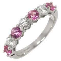 TIFFANY Forever Platinum 3.5mm Half Circle Diamond Pink Sapphire Band Ring 6