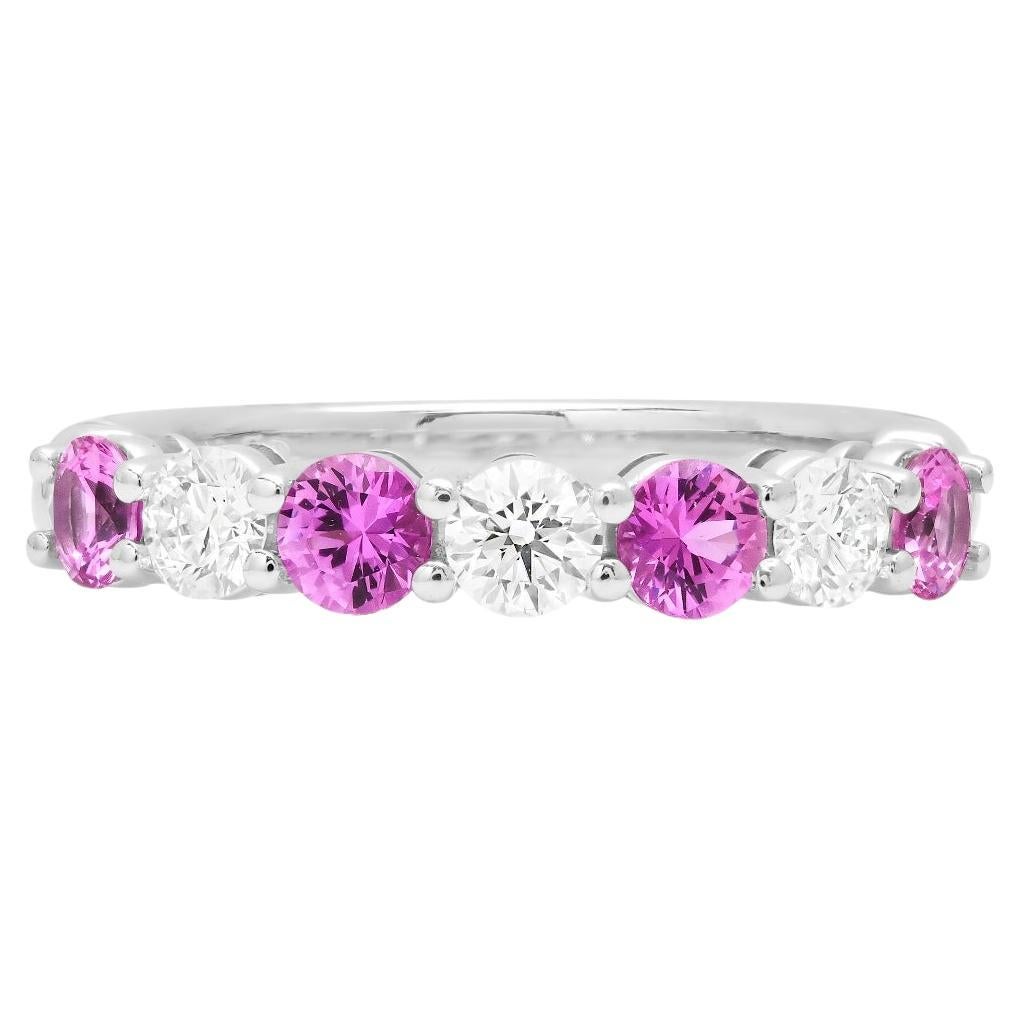 TIFFANY Forever Platinum 3.5mm Half Circle Diamond Pink Sapphire Band Ring 6 New For Sale