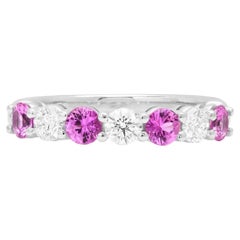 TIFFANY Forever Platinum 3.5mm Half Circle Diamond Pink Sapphire Band Ring 6 New