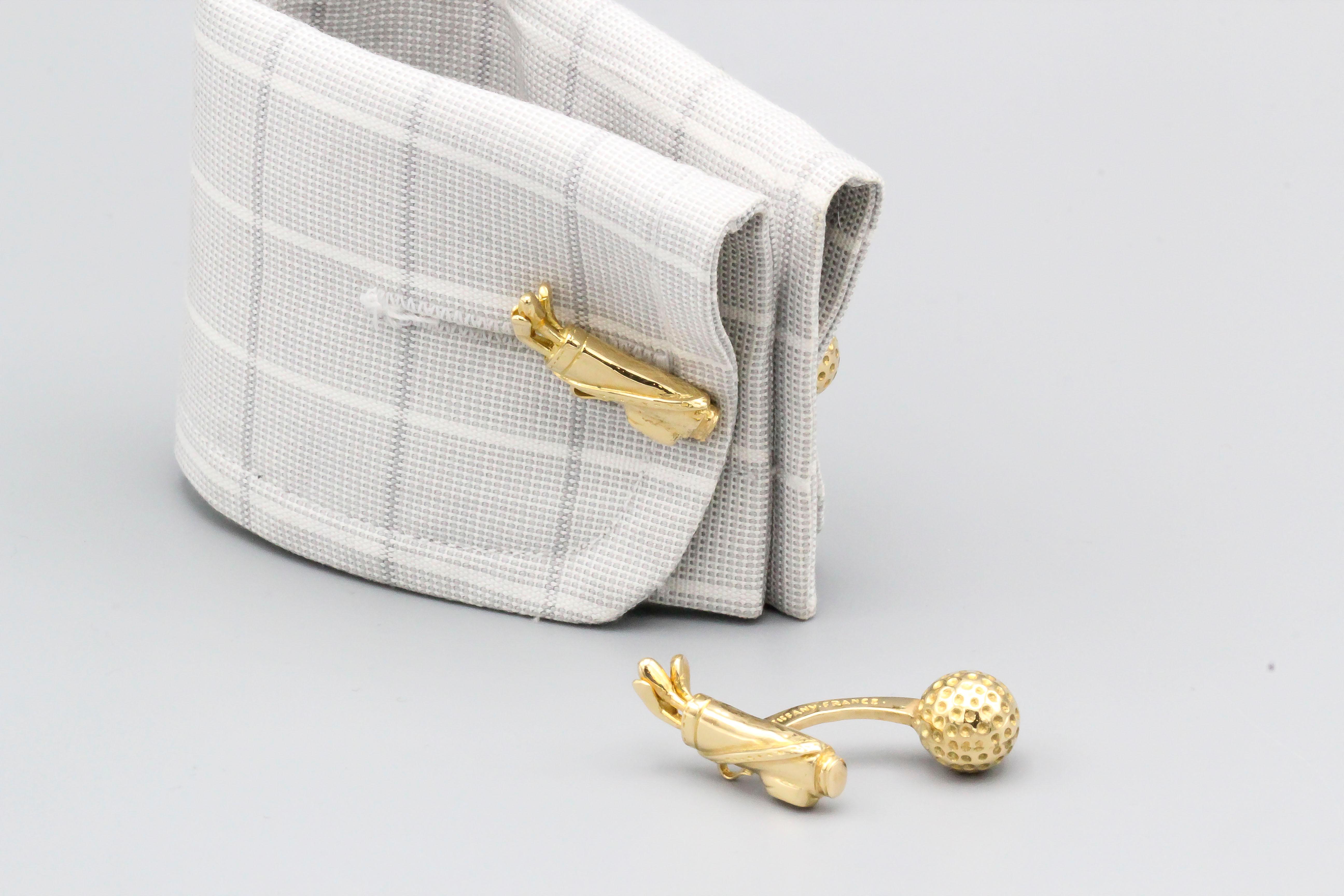 Tiffany & Co. France 18 Karat Gold Golf Bag and Ball Cufflinks 1