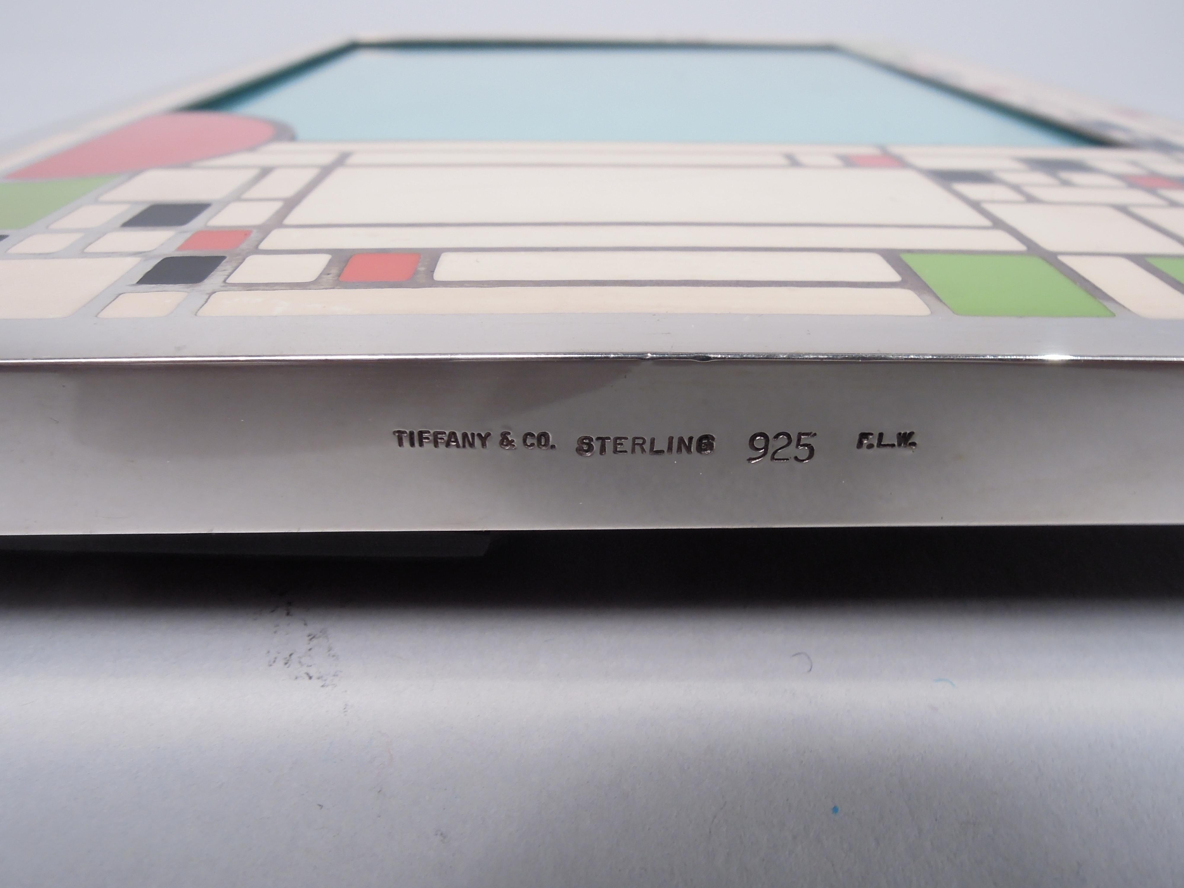 Tiffany Frank Lloyd Wright-Stil Sterling Silber & Emaille Fotorahmen im Angebot 4