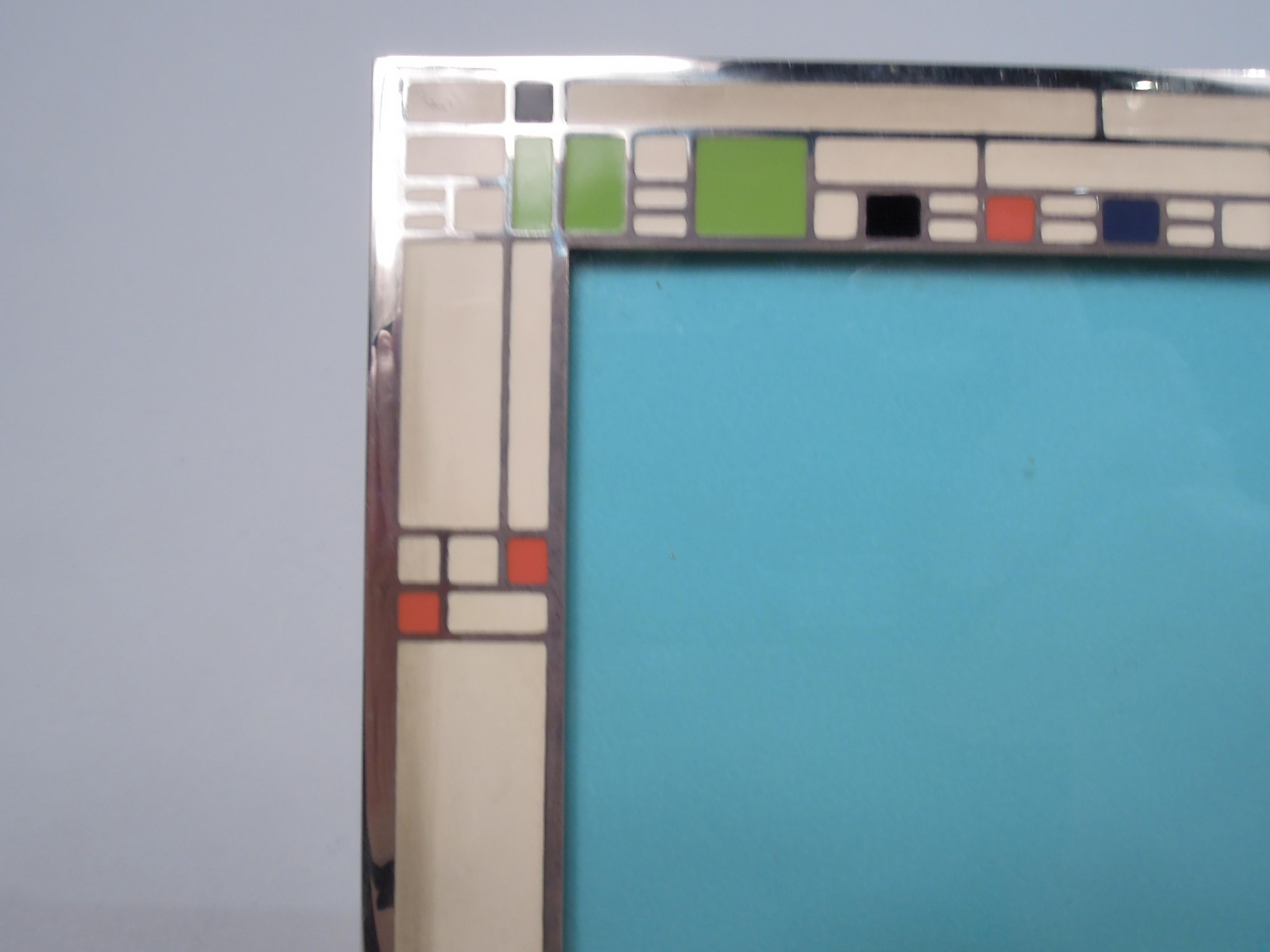 Tiffany Frank Lloyd Wright-Style Sterling Silver & Enamel Photo Frame In Good Condition For Sale In New York, NY