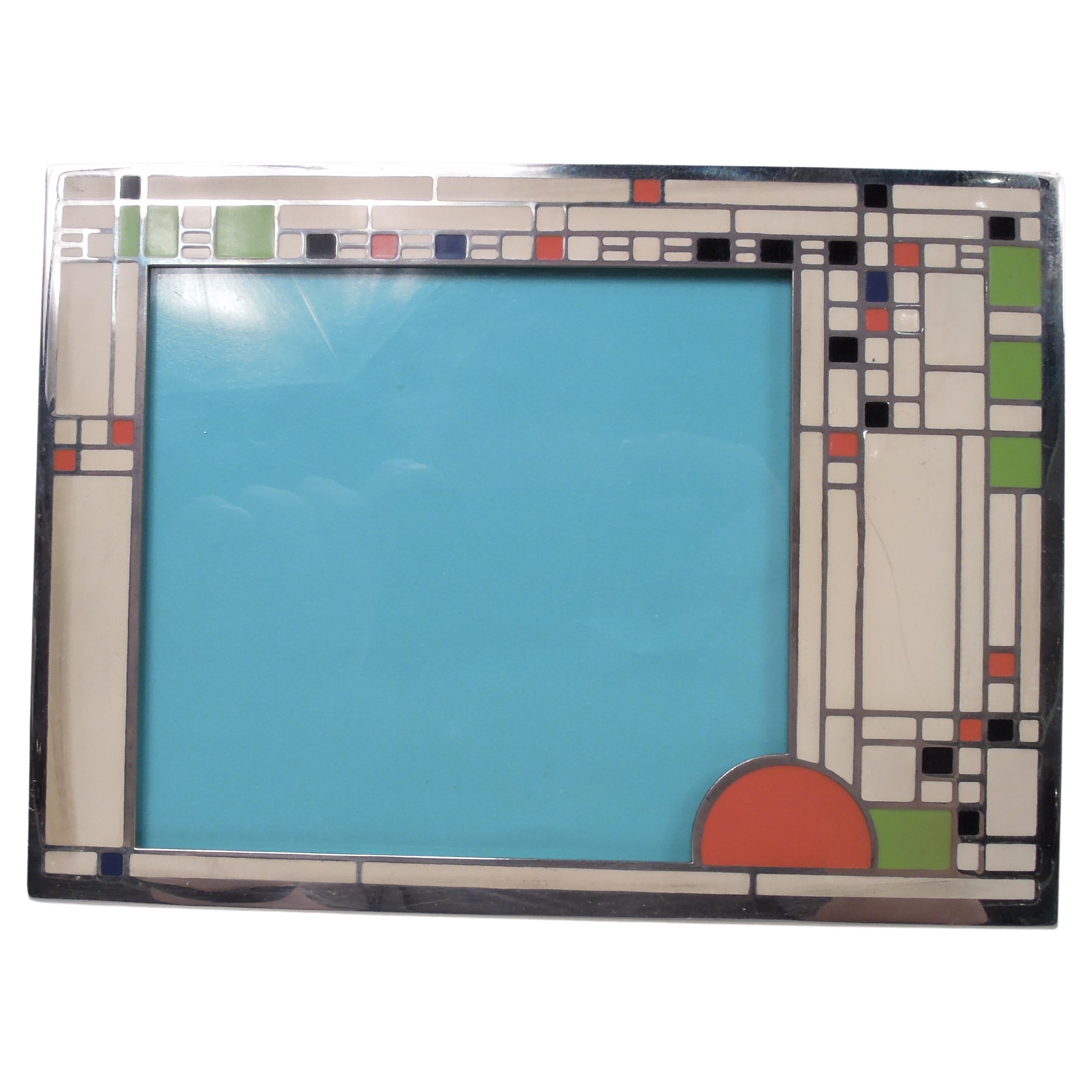 Tiffany Frank Lloyd Wright-Style Sterling Silver & Enamel Photo Frame