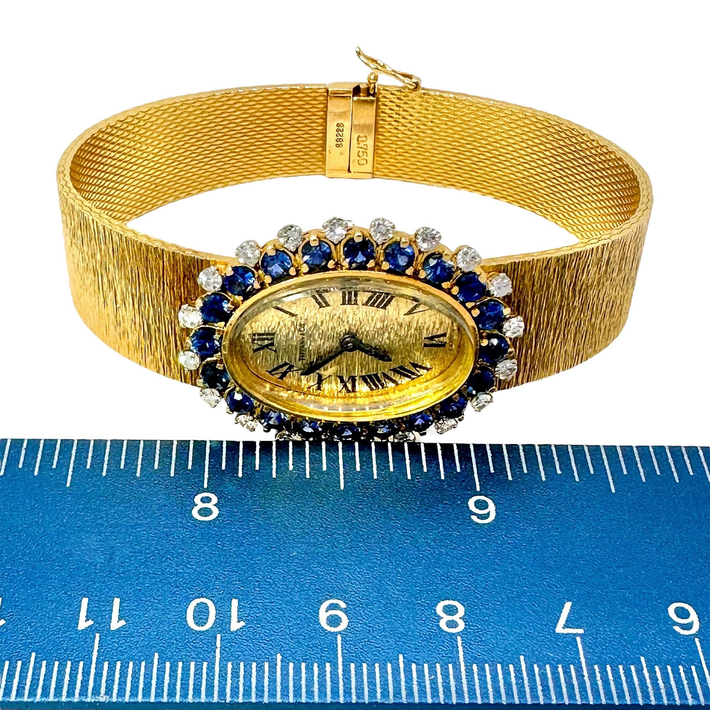 Tiffany French 18k Yellow Gold, Diamond and Sapphire Back Wind Cocktail Watch For Sale 1