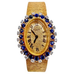 Tiffany French 18k Yellow Gold, Diamond and Sapphire Back Wind Cocktail Watch