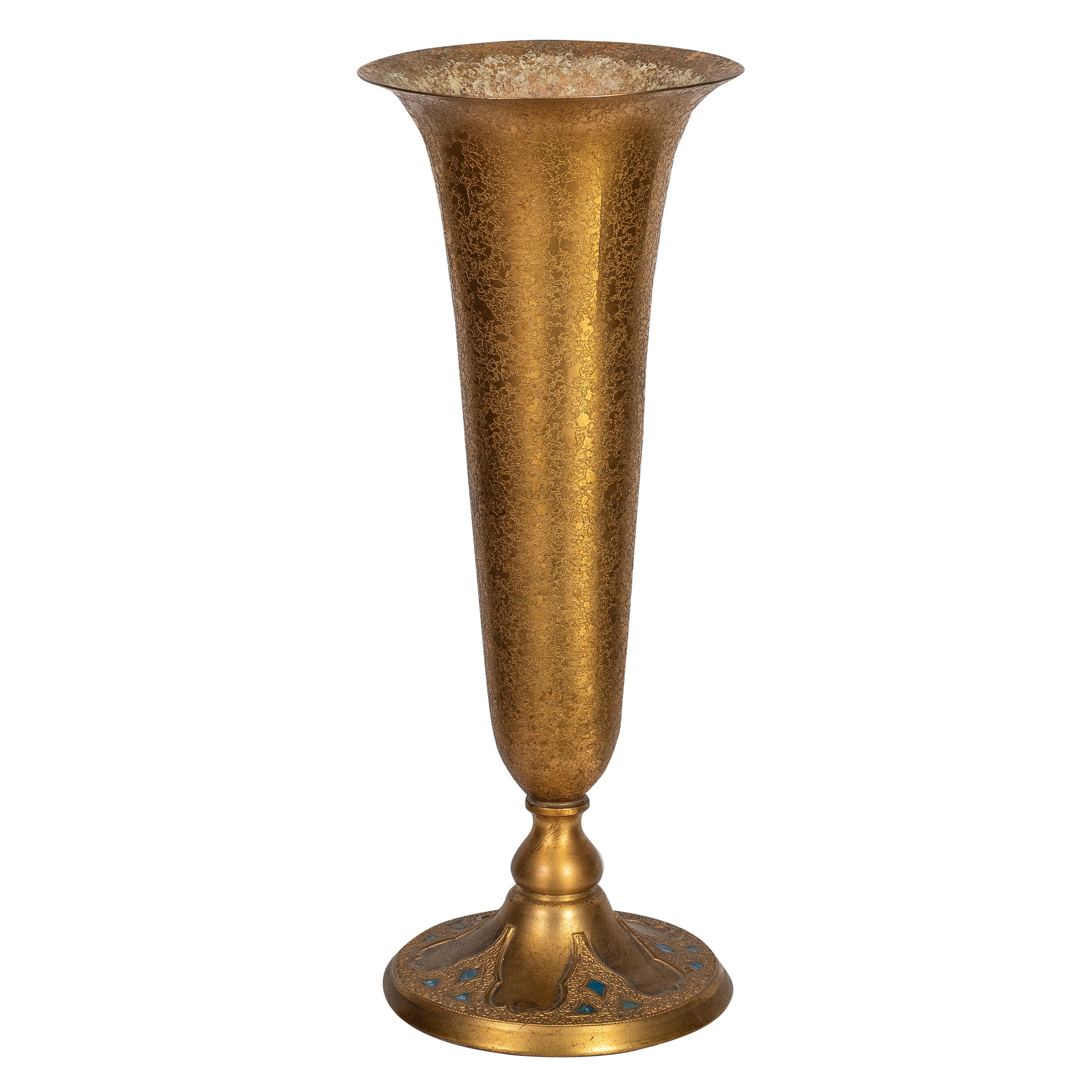20th Century Tiffany Furnaces Gilt Bronze and Enamel Vase